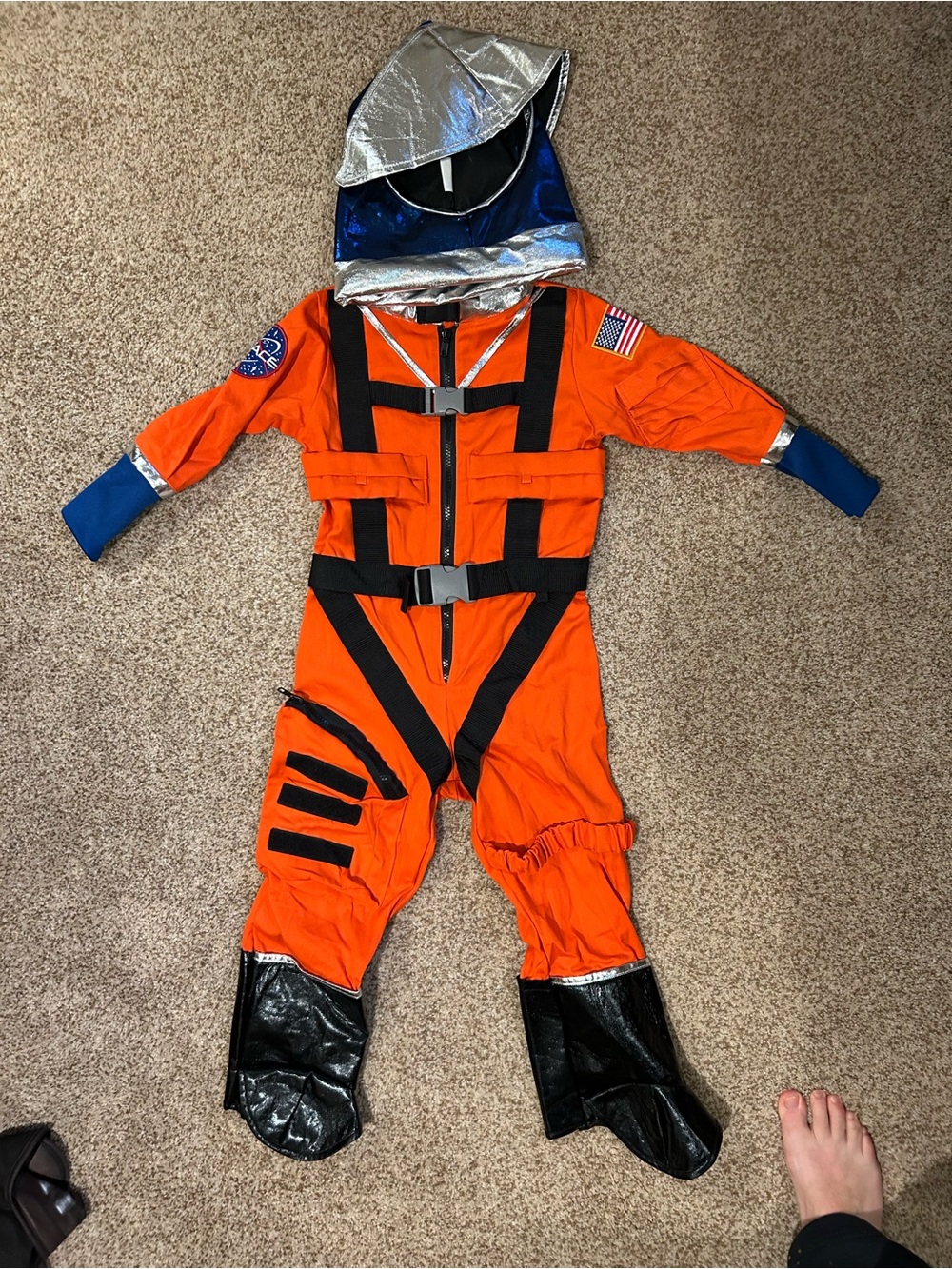 Kids Orange Astronaut Costume with Silver Helmet
